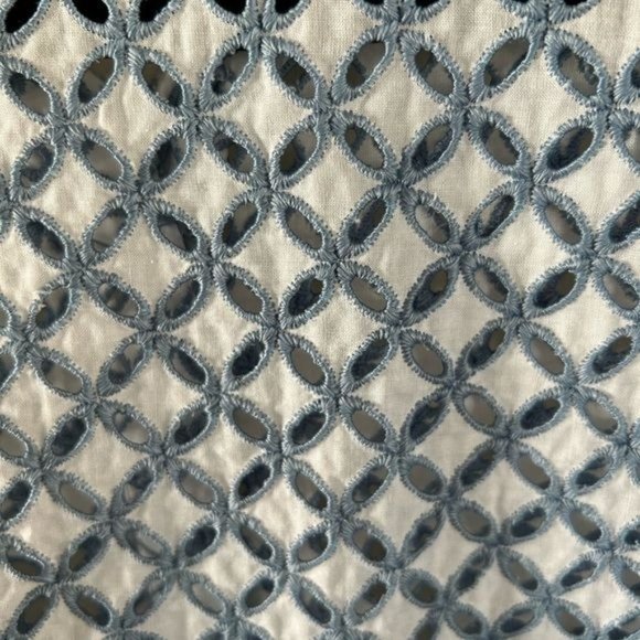 Samuel Dong Eyelet Cutout Button Down Long Sleeve Blouse, Blue White Sz Medium - Picture 16 of 16